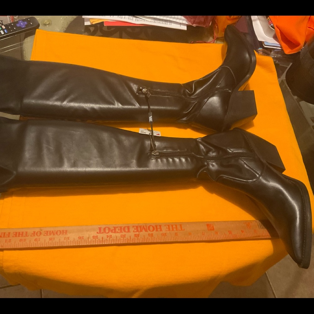 SOLD-DO NOT PURCHASE!!! Zara Black Heel Over The Knee Cowboy Boots Sz 11/42, NWT - Picture 9 of 16